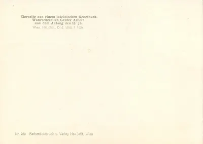 Página decorativa de um livro de orações em latim — edição colorida — Verlag Max Jaffé, Wien, n° 260 — Verso