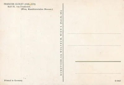 Retrato de François I — por François Clouet — editor Kunstverlag Wolfrum, Wien — Verso