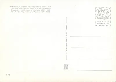 Elena, keizerin van Oostenrijk — 1837–1898 — Uitgever: PAG Wenen I. Weltzelle 19 — Achterkant