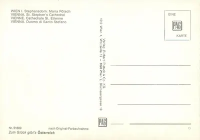 Viena. Catedral de São Estêvão — Maria Pötsch — editor Richard Platsch & Co. KG, n° 51609 — Verso