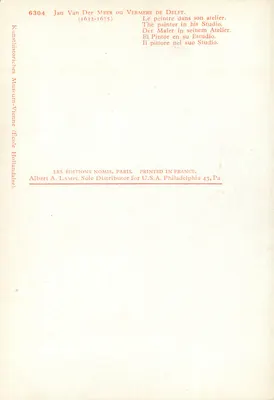 Jan van der Meer of Vermeer van Delft — De schilder in zijn atelier — Les Éditions Nomis, Parijs — Achterkant