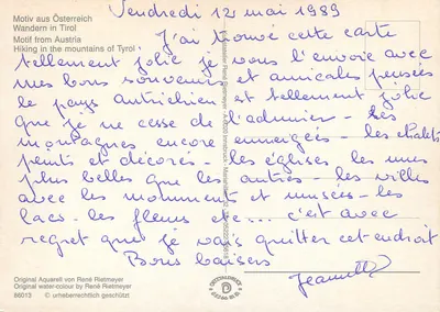 Rodzina na wycieczce — Tyrol, Austria — oryginalna akwarela René Rietmeyera, nr 86013 — Rewers