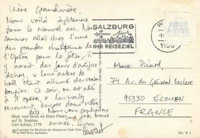 Place du Stock am Eisen — widok placu z kościołem i budynkami — wydawca Carl Schütz, Wien, n° V 1 — Rewers