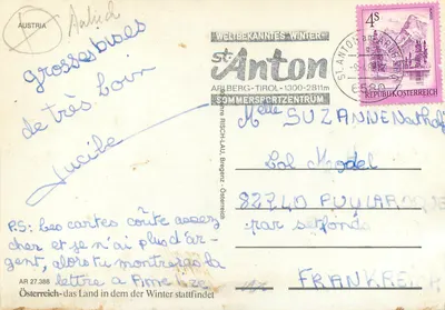 St. Anton-Arlberg — estação de esqui — editor desconhecido, n° de série AR 27.388 — Verso