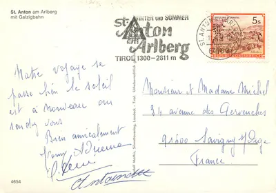 St Anton am Arlberg — widok z teleferyku — wydawca R. Mathis, nr 4654 — Rewers