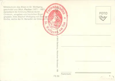Utworzenie korony Maryi — Ołtarz św. Wolfganga — Mich. Pacher (1471-1481) — Rewers