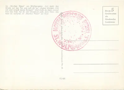 Hotel Weißes Rossli — Wolfgangssee — editor Alfred Gründler, n° 22 — Verso
