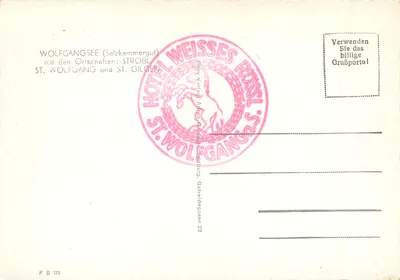 Lago Wolfgangsee — com as localidades de Strobl e St. Gilgen — editor Coaty Verlag Alfred Gründler, Salzburgo — Verso