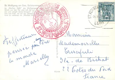 Hotel Weißes Ross — Wolfgangsee — Wydawca: Alfred Güttinger, nr FS 414 — Rewers