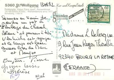 St. Wolfgang — Vista do lago com igreja e hotel — editor St. Wolfgang, n° 100 — Verso