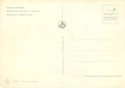 Salzburgo, Altstadt — vista panorâmica — Bergwelt-Verlag, S 217 — Verso