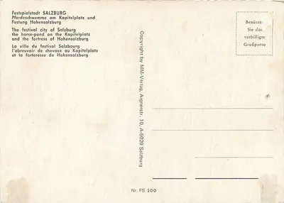 Salzburg — Pferdeschwemme przy Kapitelplatz i Festung Hohensalzburg — MM-Verlag — Rewers