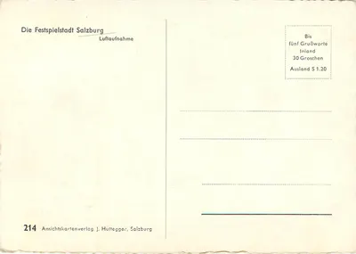 Salzburg — widok z powietrza — Ansichtskartenverlag J. Huttegger, nr 214 — Rewers