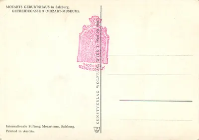 Dom urodzenia Mozarta — Salzburg — Kunstverlag Salzburg — Rewers