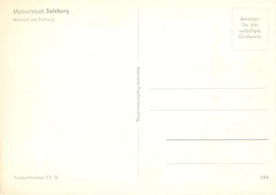 Salzburg — Altstadt mit Festung — Montana-Postkartenverlag CS 26 — Rückseite