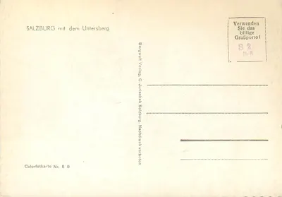 Salzburg with the Untersberg — Bergwelt Verlag, C. Jurischek Salzburg, series S 9 — Back