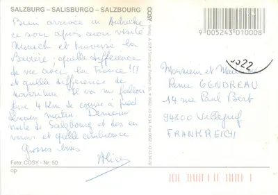 Salzburg — Kolorowa ilustracja krajobrazu i portretu Mozarta — COSY Verlag, nr 50 — Rewers