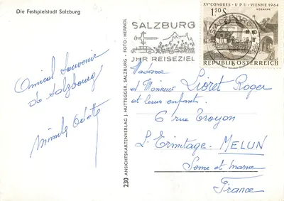 Salzburgo — vista panorâmica com castelo e ponte — editor J. Huttegger, n° 230 — Verso