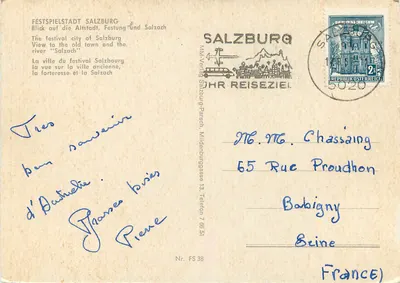 Salzburg — uitzicht op de oude stad, de vesting en de rivier Salzach — MM. Verlag Salzburg-Parsch, n° FS 38 — Achterkant