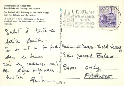 Salzburgo — Festspielstadt com a fortaleza e o ponte Staatsbrücke — MM-Verlag, Nr. FS 12 — Verso