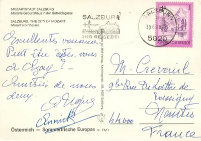 Casa de nascimento de Mozart — Salzburgo — editor MM-Verlag, n° FM1 — Verso