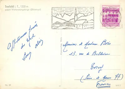 Seefeld i. T., 1200 m — contra o maciço dos Wettersteingebirge (Ofelekopf) — Alpenverlag Wels, n° 39 — Verso