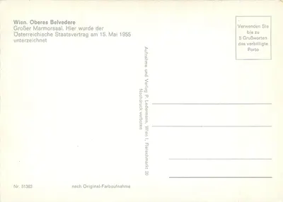 Wiedeń. Górne Belvedere — Duży Sal Marmurowy — wydawca P. Ledermann, n° 51363 — Rewers