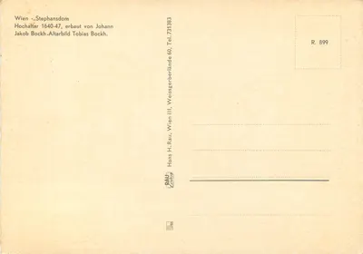 Viena - Stephansdom — Hochaltar 1640-47, editor Hans H. Rau, n° de série R. 899 — Verso