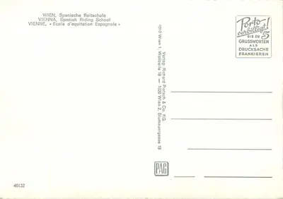 Szkoła jeździecka hiszpańska w Wiedniu — wydawca Richard Platsch & Co. KG, n° 46132 — Rewers