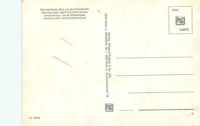 Viena à noite, vista da Höhenstraße — edição PAG, n° 46209 — Verso