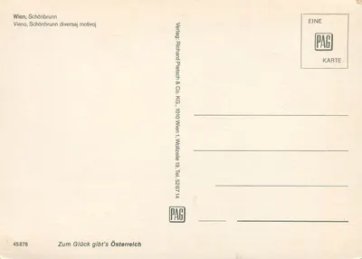 Wiedeń - Pałac Schönbrunn — widok zróżnicowany — Wydawnictwo Richard Pieltsch & Co. KG, nr 45878 — Rewers