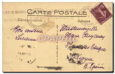 Salies-de-Béarn - Monumento aos mortos da guerra — Maison E. Loustau, Pensão para Famílias — Verso
