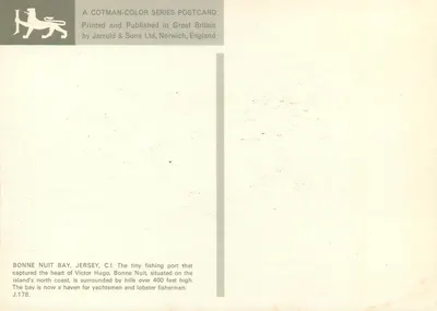 Bonne Nuit Bay, Jersey — C.I. — Série Cotman-Color, J.178, Jarrold & Sons Ltd, Norwich, Inglaterra — Verso