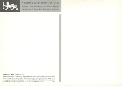 Portelet Bay, Jersey — C.I. — Série Cotman-Color, Jarrold & Sons Ltd, Norwich, Inglaterra — Verso