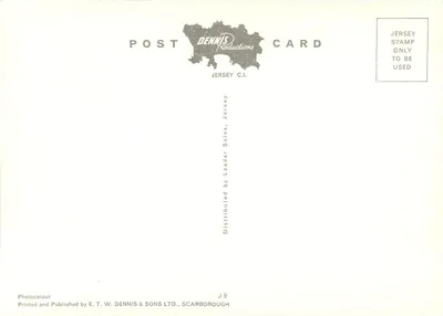 Farol de Corbière, Jersey, C.I. — editor E. T. W. DENNIS & SONS LTD., n° J.9 — Verso