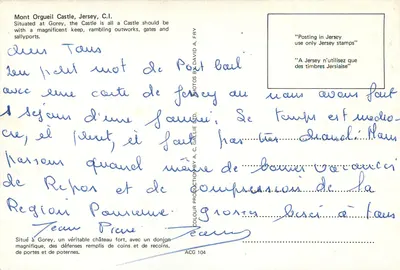 Castelo de Mont Orgueil, Jersey, C.I. — ACG 104 — Verso