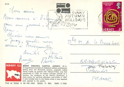 Porto de Gorey e Castelo de Mont Orgueil, Jersey, C.I. — Foto: E. Ludwig, John Hinde Studio — Verso
