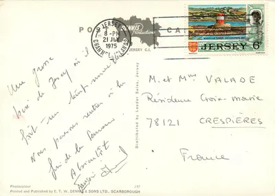 Zamek Mont Orgueil — Havre des Pas — Ogród St. Brelade — Zatoka Beauport — Pamiątka z Jersey — Rewers