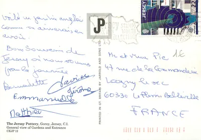 The Jersey Pottery, Gorey, Jersey, C.I. — Ogólny widok ogrodu i wejścia — CKJP 12 — Rewers