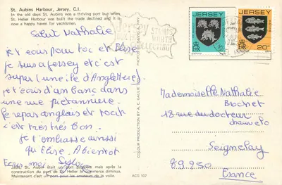 Porto de St. Aubins, Jersey, C.I. — ACG 107 — Editor A.C. Gallie Ltd — Verso