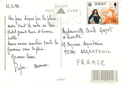 Nowoczesna pocztówka St Helier Jersey — Rewers