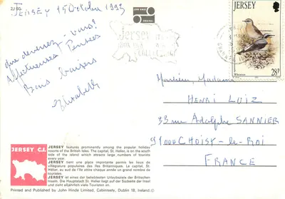 Jersey — Saudações de Jersey — John Hinde Limited, Cabinteely, Dublin 18, Irlanda — Verso