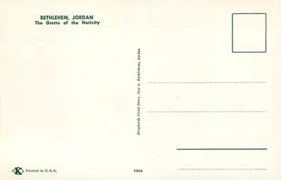 Grotta Narodzenia — Betlejem, Jordan — Shepherds Field Store, Box 3, Betlejem, Jordan — Rewers