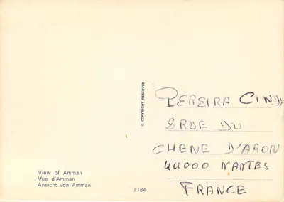 Vue de Amman, Jordânia — J 184 — editor não identificado — Verso