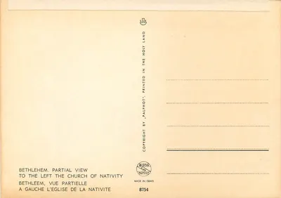 Betlejem — częściowy widok z kościołem Narodzenia po lewej — wydawca Palphot, nr 8754 — Rewers