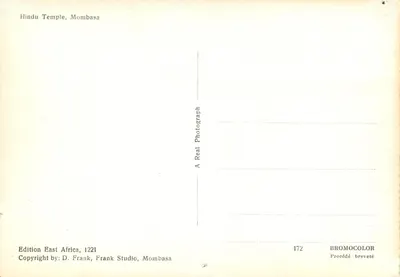 Templo hindu — Mombasa — Edição East Africa, n°1221 — Verso