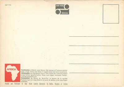 Kobieta Turkana — północny zachód Kenii — John Hinde, n° 2AF 110 — Rewers