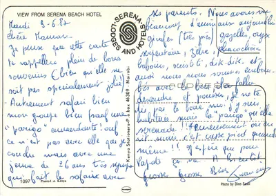 Visão do Serena Beach Hotel — Quênia — editor Serena Lodges and Hotels, n° 1097 — Verso