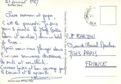 Rebanho de búfalos africanos — Edição East Africa, 1940 — Frank Ltd. — Verso