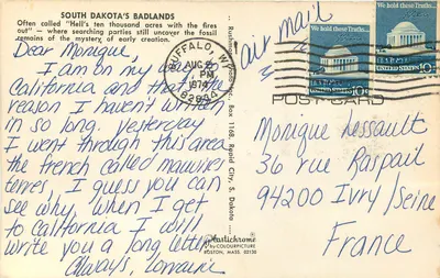 Badlands do Dakota do Sul — editor Rushman Photo Inc. n° 1168 — Verso